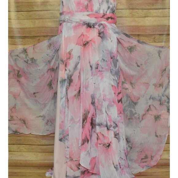 R & M Richards Pink Floral Ruffled Maxi Dress Women's 16W Chiffon Fairy Feminine - Picture 8 of 15